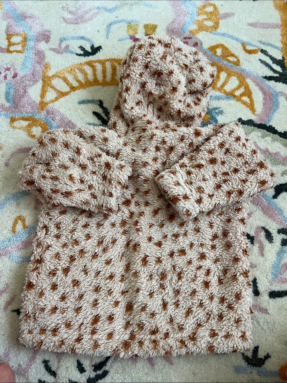 Patagonia Plush Hooded Zip Jacket in Cream and Brown